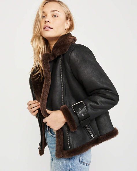 Faux Leather Shearling Moto Jacket #ad Lamb Jacket, Best Leather Jackets, Aviator Jacket, Aviators Women, Stylish Blazer, Black Faux Leather Jacket, Stylish Coat, Aviator Jackets, Faux Leather Moto Jacket