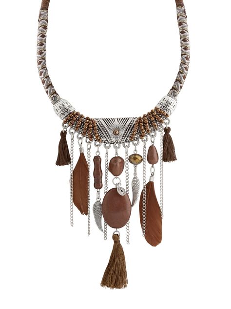 PRICES MAY VARY. Bohemian Style: Feather tassel necklace with irregular stone beads in a coffee tone, featuring a retro exotic pattern. Unique Design: Handcrafted women's jewelry piece with an eye-catching, one-of-a-kind look. Versatile Accessory: Can be dressed up or down, perfect for adding a touch of boho chic to any outfit. Quality Materials: Made with durable beads and tassels for long-lasting wear. Adjustable Length: Necklace length can be adjusted to suit individual preferences (approx. 1 Stacked Beaded Necklaces, Bohemian Jewelry Diy, Winter Jewelry Trends, Fan Necklace, Winter Jewelry, Length Necklace, Janis Joplin, Funky Jewelry, Feather Necklaces