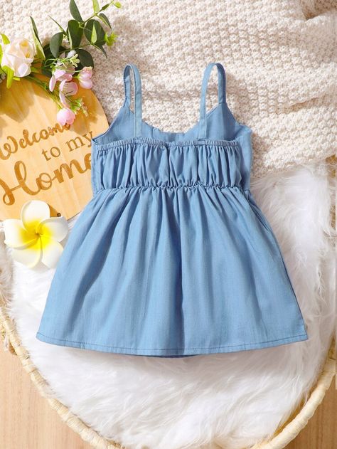 Baby Solid Cami Dress | SHEIN USA Lawn Frock, Girl Frock, Summer Cotton Dress, Singlet Dress, Dress For Baby Girl, Kids Frocks Design, Baby Frock, Baby Crop Top