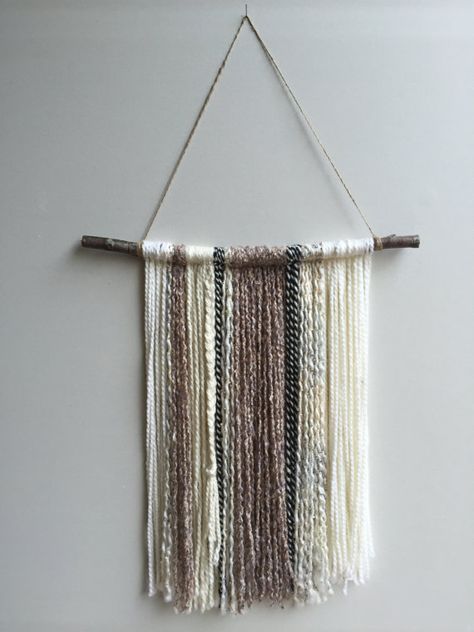 Yarn Wall Hanging. Boho decor. Yarn Tapestry. by ByStudioB on Etsy Yarn Hanging, Wall Hanging Designs, Hanging Diy, Yarn Wall Art, Diy Wand, Yarn Wall, Stick Art, Yarn Wall Hanging, Wall Art Hanging