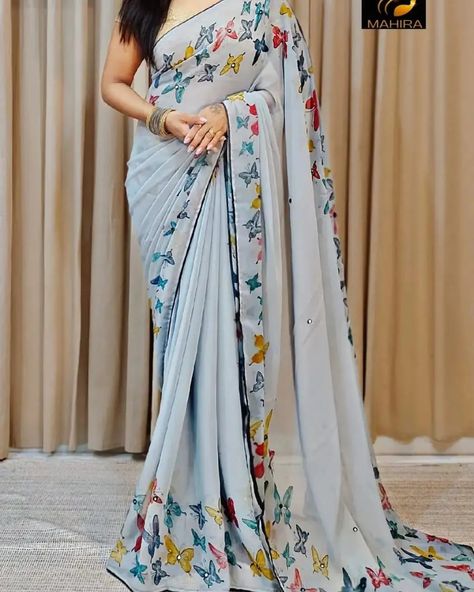 Dm for order whatsup 8309874411 or Dm to @hansicollections inbox Beautiful soft and light weight Georgette sarees with all over foil mirror and butterfly design at border Butterfly designed pallu Printed blouse as in pic *Price: 799+$/-* Sahi [hansicolletions, chiffonsarees, sareestyling, stylinginspiration, Instagramgrowth, IGGROWTH, INSTAGRAMREACH, designersareeblouses, sareeblousedesigns, indianbride] Dm for order whatsup 8309874411 or Dm to @hansicollections inbox #hansicollet... Womens Ethnic Wear, Love Reels, Georgette Sarees, Butterfly Design, Printed Blouse, Kids Wear, Foil, Saree, Mirror