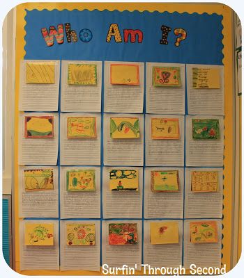 Open House Idea. Students write clues about themselves in order to have families try to guess which one is theirs. Curriculum Night, School Open House, 2nd Grade Writing, Back To School Night, School Night, Beginning Of The School Year, Classroom Fun, Beginning Of School, Who Am I