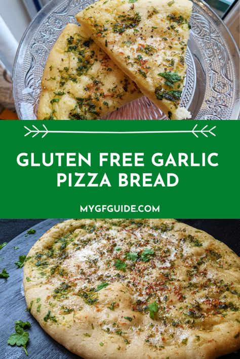 Garlic Pizza Bread, Gluten Free Garlic Bread, Gluten Free Pizza Dough, Pizza Bread Recipe, Gluten Free Flatbread, Garlic Pizza, Gluten Free Dough, Gluten Free Yeast Free, Gluten Free Pizza Crust