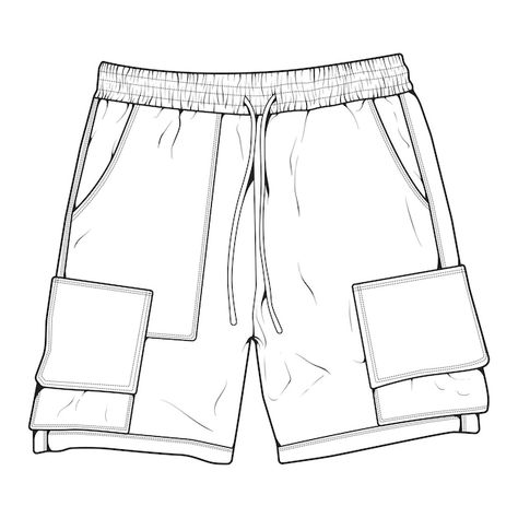 Graphic Design Clothing, Shorts Drawing, Pants Drawing, Flat Drawings, Fashion Design Template, Clothing Sketches, Outline Drawing, Drawing Vector, Streetwear Shorts