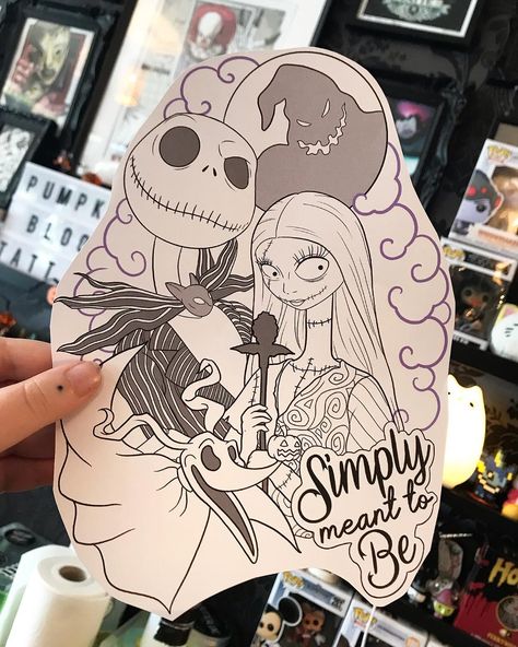 Jack And Sally Artwork, Tim Burton Half Sleeve Tattoo, Nightmare Before Christmas Tattoo Color, Jack And Sally Tattoo Stencil, Disney Halloween Tattoos, Idk Tattoo, Dark Romance Tattoo, Oogie Boogie Tattoo, Nightmare Before Christmas Tattoos