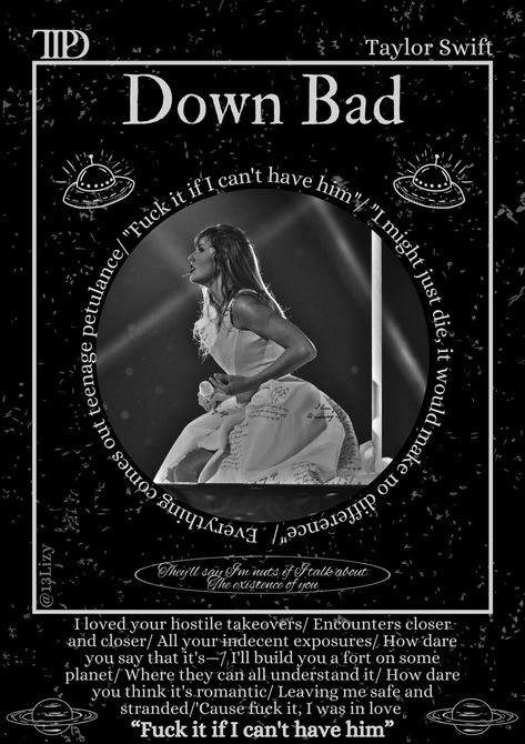 Down bad- Taylor Swift- TTPD- the tortured poets department- poster Down Bad Taylor Swift, Tay Core, Swift Bracelets, Prints Ideas, Down Bad, Swift Wallpaper, Printable Posters, Lyric Poster, Music Posters