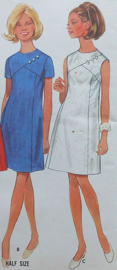 Vintage Dress Sewing Pattern Semi Fitted Dress, Vintage Dress Sewing Patterns, Butterick Dress Patterns, Vintage Shift Dress, Patron Vintage, Shift Dress Pattern, Vintage Dress Patterns, Couture Mode, 1960's Dress