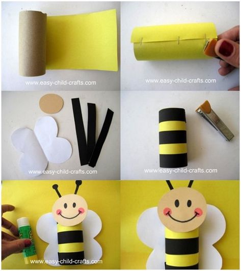 Animal Crafts Preschool, Bee Craft, Toilet Paper Crafts, Toilet Paper Roll Crafts, Animal Crafts For Kids, Paper Roll Crafts, Bee Crafts, Craft For Kids, Paper Crafts Diy Kids