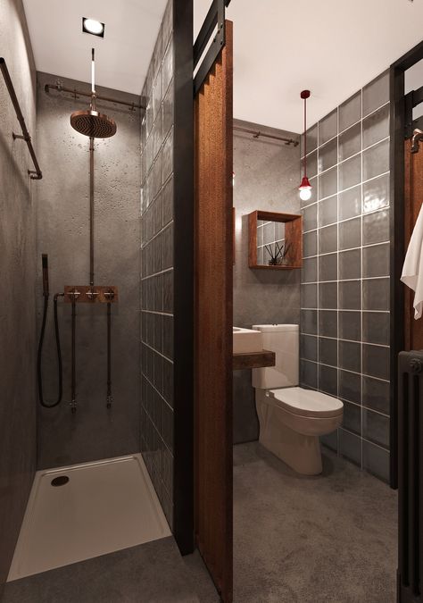 Unisex Bathroom Ideas, Co Housing Community, Wabi Sabi Bathroom, Public Shower, Small Toilet Design, Industrial Showers, Industrial Toilets, Bissell Carpet Cleaner, Small Apartment Building