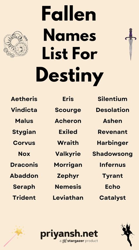 Calling all Guardians! 🔥 Looking for a badass Fallen name for your next Destiny character? We've got the ultimate list of edgy, powerful, and unique names inspired by the Fallen themselves! Get ready to dominate the battlefield with a name that strikes fear into your enemies. Click to see the list! Fantasy Last Names List, Names That Mean Destiny, Badass Last Names, Destiny Character, Last Names List, Neutral Names, Fantasy Names, Name Generator, Name List