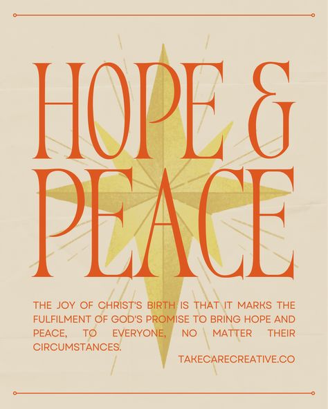 Red Beige Vintage Illustration Hope Peace Christian Instagram Post by Take Care Creative. Follow on Canva or get emails about new canva templates at takecarecreative.co / catholic, christian, hope, peace, christ, christmas, social media, star, star of david, / Vintage Christmas Typography, Christian Posts Instagram, Nativity Aesthetic, Church Visitor Gifts, Christian Social Media, Christmas Intro, Christian Instagram, The Weary World Rejoices, Christmas Social Media