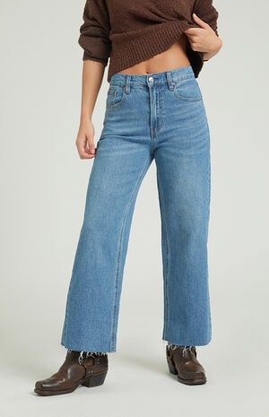 PacSun Nora Stretch Dark Indigo Cropped Wide Leg Jeans | PacSun Jeans Pacsun, Cropped Wide Leg Jeans, Dark Indigo, Stretch Jeans, Christmas List, Pacsun, Wide Leg Jeans, High Waist Jeans, Leg Jeans