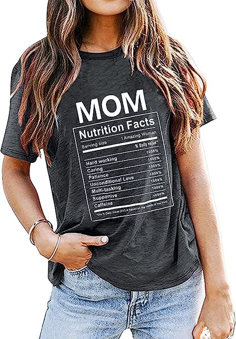 Mom Nutrition Facts Shirt for Women Funny Mother’s Day T-Shirt Mom Life Tee Shirt Letter Print Tees Summer Casual Top Mothers Day T Shirt Ideas, Mother’s Day Shirts, Mothers Day Shirt Ideas Mom, Mothers Day Tshirt Ideas, Creative Mother's Day Gifts, Holiday Tee Shirts, Letter Print Tee, Mothers Day T Shirts, Funny Mothers Day