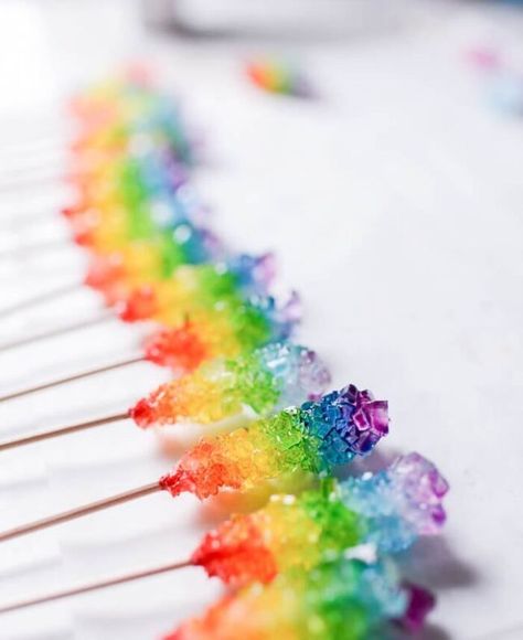 From tempting cookies to scrumptious cupcakes and creamy ice cream, there's a rainbow dessert for every sweet craving. For a treat that's as fun as it is delicious, try this slightly less controversial Rainbow Rock Candy. Rock Candy Sticks, Rainbow Desserts, Craft To Make, Slumber Party Games, Rainbow Pictures, Frozen Birthday Cake, Fabulous Cakes, Rainbow Rocks, Edible Crafts