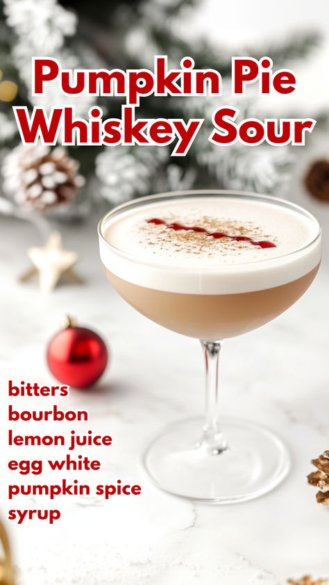 Pumpkin Pie Whiskey Sour Recipe Whiskey Sour Recipe, Creamy Eggnog, Mulled Cider, Pumpkin Spice Syrup, Best Cocktail Recipes, Frozen Cocktails, Festive Cocktails, Whiskey Sour, Whiskey Drinks