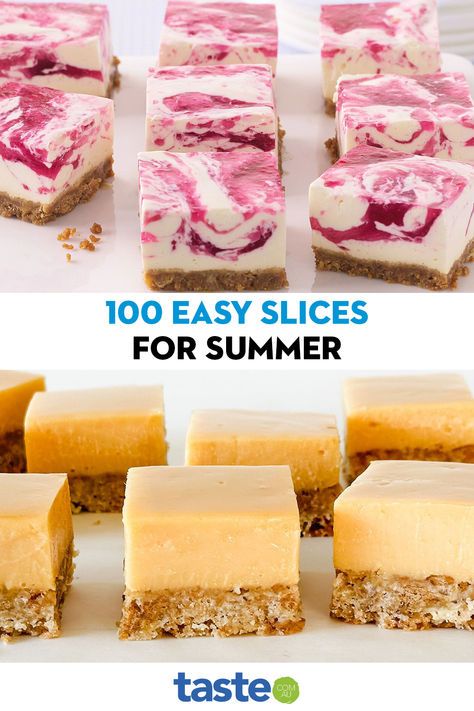 From easy salmon savoury slices to a zucchini mash-up that makes a great lunch or light dinner, from classic passionfruit slice to a lamington winner that can double as a showstopping dessert, we’ve got all the best slice recipes for summer here. Easy Slices, Passionfruit Slice, Australian Desserts, Slice Recipes, Savoury Slice, Custard Slice, Down Under, Easy Slice, Aussie Food