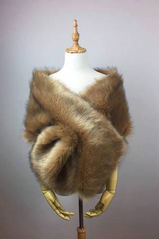 Brown faux fur bridal wrap stole cape (Lilian LBrw03)