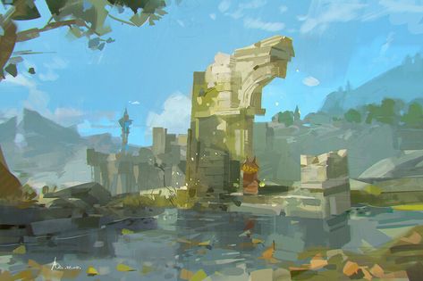 ArtStation - Hyrule sketch 2 Dark Link, Drawing Scenery, Environment Art, Landscape Concept, Landscape Background, Zelda Art, Legend Of Zelda Breath, Zelda Breath, Breath Of The Wild