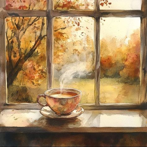 Tea Illustration, Modern Art Canvas Painting, Watercolor Paintings Nature, Storybook Art, Autumn Illustration, Guard Your Heart, Autumn Scenery, Vintage Poster Art, Watercolor Sketch