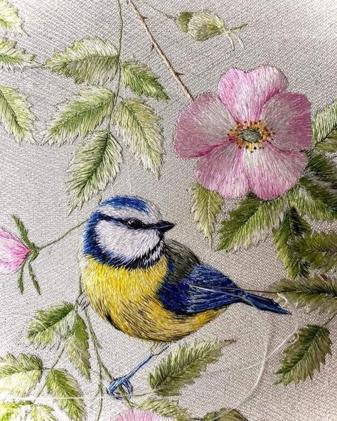 Silk Screen Art, Embroidery Birds, Towel Embroidery Designs, Needle Painting, Embroidery Painting, Simple Hand Embroidery Patterns, Cat Embroidery, Crewel Embroidery Kits, Hand Painted Fabric