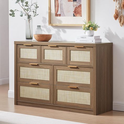 Amazon.com: OAKHAM HOME 7 Drawer Dresser, Large Dresser for Bedroom, Rattan Chests of Drawers with Metal Handle and Wide Drawers, Wood Dressers Organizer TV Stand for Living Room, 47.24" W x 15.43" D x 31.29" H : Home & Kitchen Organize Tv Stand, Bedroom Tv Stand, Dresser Tv Stand, Wide Chest Of Drawers, Large Dresser, Dresser Design, Dresser For Bedroom, 7 Drawer Dresser, Dresser Organization