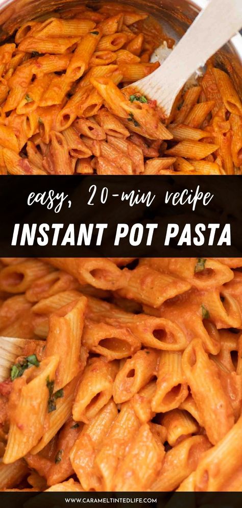 Best ever Instant Pot pasta in tomato sauce! Quick and easy 20-minute pasta recipe, dump and go recipe for making pasta in the Instant Pot. #easy #pasta #instapot Penna Pasta Instant Pot, One Pot Pasta Instant Pot, Instant Pot Creamy Tomato Pasta, Instapot Pasta Cook Time, Instant Pot Pasta And Meatballs, Instant Pasta Recipes, Insta Pot Pasta Recipe, Instapot Pasta Recipes, Pasta In Pressure Cooker