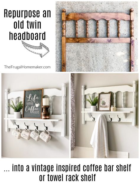 Vintage Headboard, Repurposed Headboard, Headboard With Shelves, Yard Sale Finds, Upcycled Furniture Diy, Bar Shelf, Twin Headboard, Diy Furniture Renovation, Deco Retro