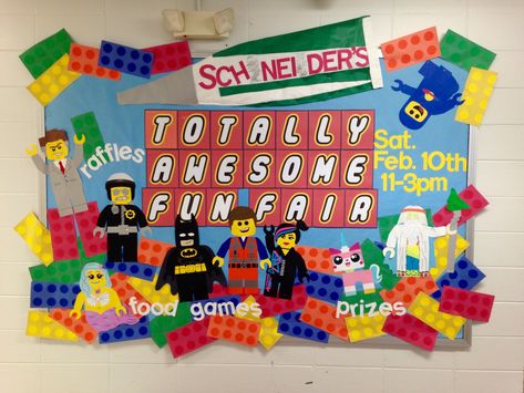 LEGO bulletin board Movie Bulletin Boards, Lego Bulletin Board, Lego Club, Game Prizes, English Games, Fun Fair, Class Room, Box Tops, Lego Movie