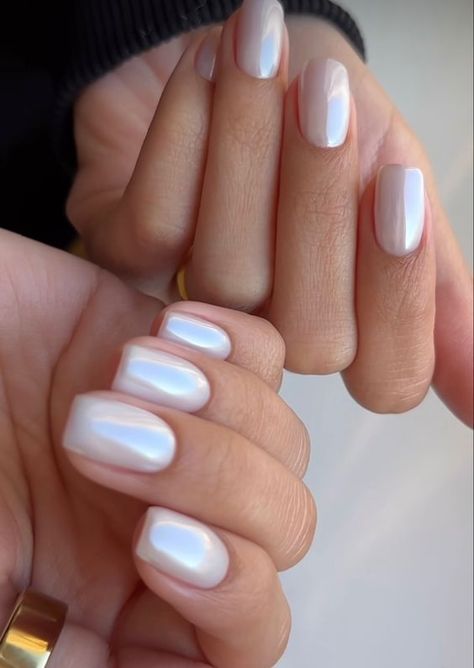 27 Wedding Nails Inspiration: Sleek Opalescence for the Modern Bride Square Engagement Nails, Short Square Wedding Nails, Bridal Shower Nail Ideas, Light White Nails, Mochi Wedding, Pearl Nails Square, Light Nails Ideas, Maid Of Honor Nails Ideas, Fun Bridal Nails