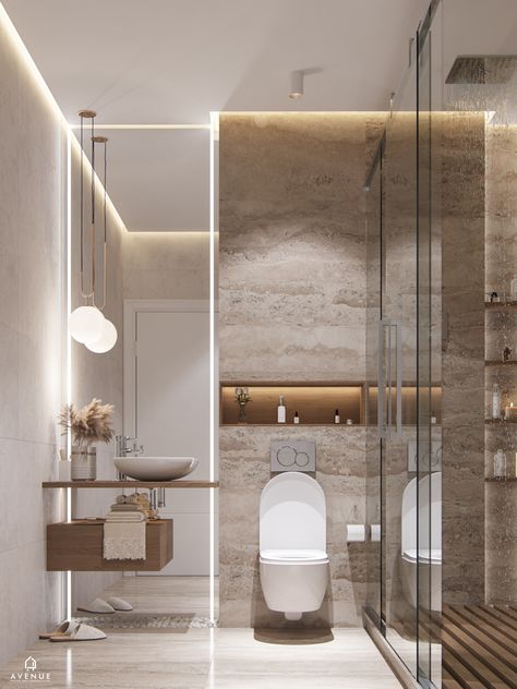 Classic Powder Room Design, Beige Toilet Bathroom Ideas, Small Powder Room Design Modern, Beige Washroom, Beige Bathroom Ideas Decor, Luxury Toilet Design Modern, Beige Bathroom Modern, Neutral Bathroom Ideas Earth Tones, Beige Toilet