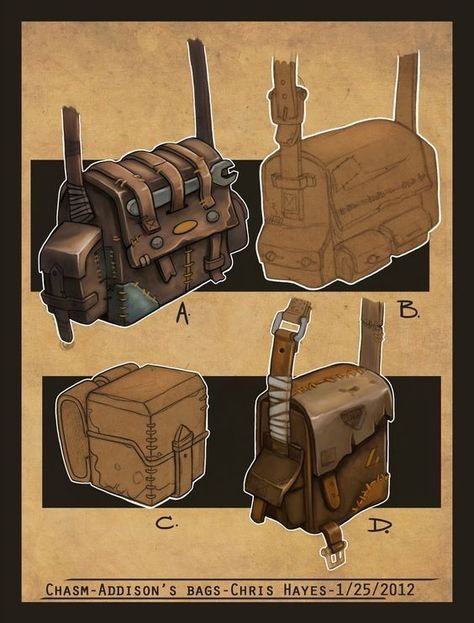 Fantasy Bag Art, Character Design Accessories, Fantasy Bag Concept Art, Bag Concept Art, Bag Art Drawing, Prop Concept Art, Bags Drawing, Fantasy Bag, Character Props