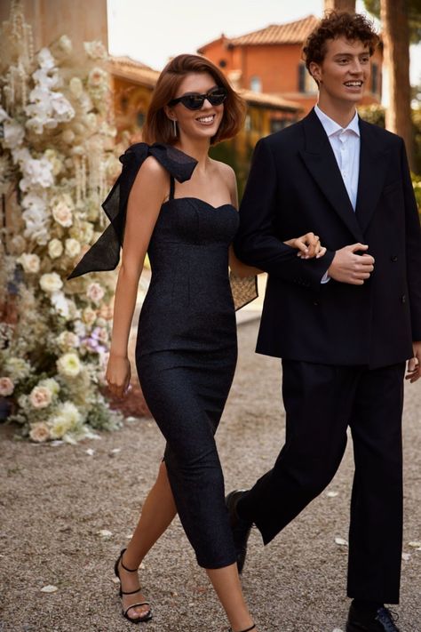 10 Reasons Why You Should Let Your Guests Wear Black to Your Wedding Black Wedding Guest Outfits, Formal Wedding Guest Attire, Milla Dresses, Cocktail Dress Code, Bow Sleeves, Midi Evening Dress, Party Dress Codes, Formal Wedding Attire, Black Tie Attire