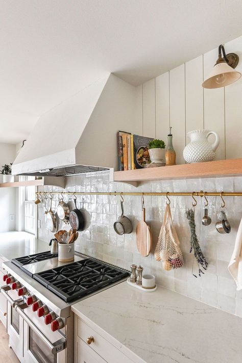 Panelled Backsplash, Kitchen With Zellige Tiles, Zellige Tile And Shiplap, Mixing Tiles In Kitchen Backsplash, Cottage Style Backsplash, Shiplap And Tile Backsplash, Mixed Backsplash Kitchen, Cottage Backsplash Kitchen, Old World Kitchen Backsplash