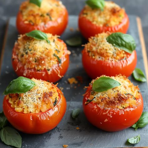 Stuffed tomatoes are a tasty dish that combines the bright, juicy taste of tomatoes with a tasty filling to make a spicy treat that are great as a starter or a side dish. This recipe is very flexible, so you can use any kind of filling you want, from hearty grains and veggies to creamy cheeses and fragrant herbs. You can serve stuffed tomatoes warm or cold, and they will look beautiful and taste great either way. Stuffed Tomato, Tomato Recipe, Stuffed Tomatoes, Chefs Table, Creamy Cheese, Tomato Recipes, Mixed Vegetables, Gluten Free Vegetarian, Tasty Dishes