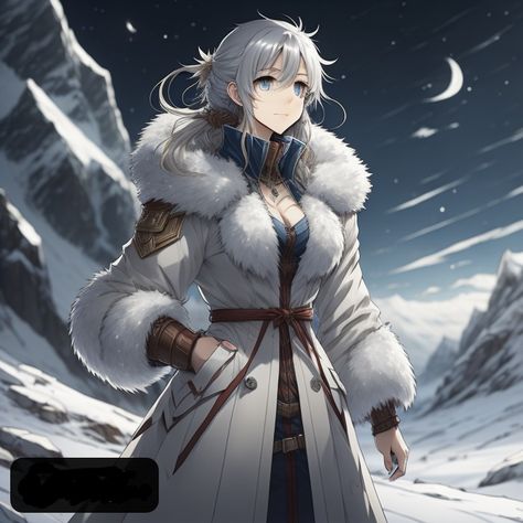 Cute girl in silver fur coat Fur Coat Fantasy Art, Anime Fur Coat, Fur Coat Art, Dnd Bard, Girls Fur Coat, Fur Coat Outfit, Black Fur Coat, Snow Coat, Reference Art