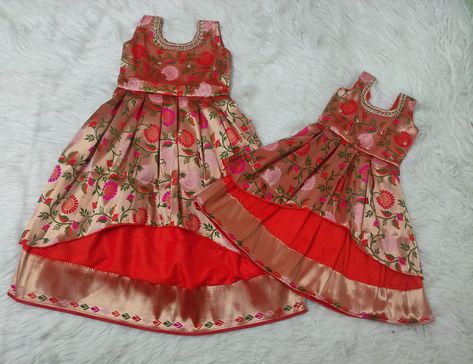 Paithani Dress For Baby Girl, Paithani Dress, Kids Dress Boys, Kids Dress Collection, Kids Blouse Designs, Girls Dresses Sewing, Kids Blouse