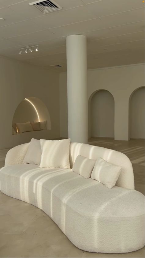 Cloud Sofa Aesthetic, White Minimalist Sofa, Cloud Sofa Apartment, White Cloud Couch Aesthetic, White Modular Couch, Cream And White Bedroom, Comfortable Bedroom Decor, Minimalist Sofa, Modern Exterior House Designs