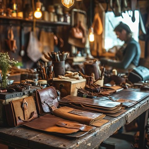 Artisan Leather Workshop: An artisan leather craftsman diligently works in a cozy, vintage workshop filled with handcrafted goods. #artisanship #leather #workshop #craftsmanship #handcrafted #aiart #aiphoto #stockcake ⬇️ Download and 📝 Prompt 👉 https://stockcake.com/i/artisan-leather-workshop_110955_5120 Leatherwork Aesthetic, High Tech Fashion, Vintage Workshop, Music Tree, Bullet Journal Ideas Templates, Leather Factory, Coffee Flower, Leather Craftsmen, Leather Industry