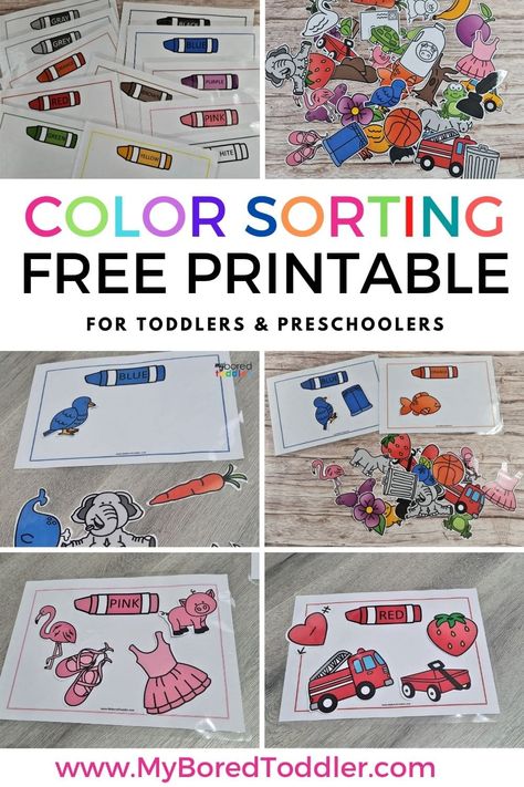 Learn colors with these free printable color sorting cards - great for toddlers and preschoolers Colour Matching Printable Free, Color Matching Activities For Toddlers, 2yr Activities, Color Activities For Toddlers, Shapes Activity, Teach Colors, Toddler Printables, Sorting Colors, Montessori Language