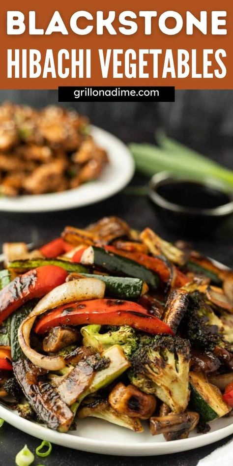 Habatchi Vegetable Recipe, Hibachi Vegetables Recipe, Blackstone Hibachi, Grilled Veggies Recipes, Hibachi Vegetables, Hibachi Recipes, Grilled Peppers And Onions, Grilled Vegetable Recipes, Veggie Recipe