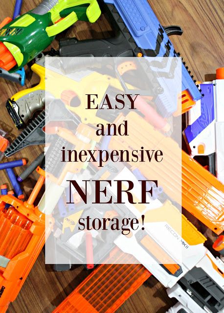 If you have these toys all over you'll love this easy Nerf storage idea! Vertical Storage Ideas, Nerf Storage, Nerf Accessories, Nerf Birthday Party, Basement Remodel Diy, Nerf Toys, Boys Playroom, Porch Colors, Storage Kids Room