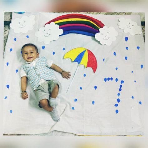 Nanu rainbow theme Rainbow Theme Photoshoot, Rainbow Theme Baby Photoshoot, 7th Month Baby Photoshoot Ideas, Monthly Photoshoot, 7th Month, 7 Month Baby, Cradle Ceremony, Monthly Baby Photos, Monthly Baby