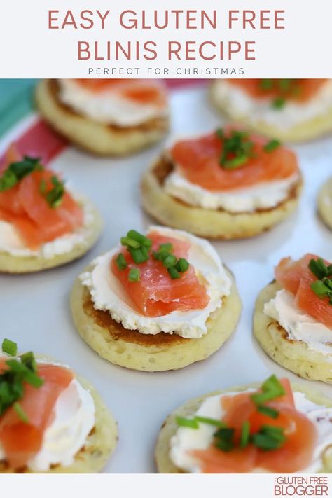 Gluten Free Blinis Recipe Blinis Recipe, Gluten Free High Tea, Better Batter Gluten Free, Gluten Free Party Food, Gluten Free Recipes For Lunch, Gluten Free Gingerbread, Gluten Free Lunch, Christmas Biscuits, Cold Appetizers