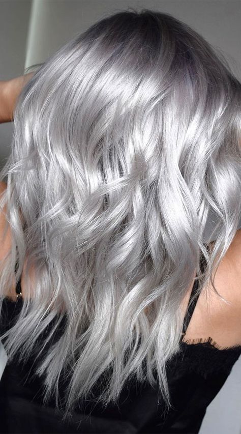 sultry silver hair color, silky shiny silver hair color , silver hair color images, metallic silver hair dye, silver hair color ideas 2021, silver hair colors 2021, platinum silver hair color, silver grey hair, trendy hair color ideas 2021, silver hair toner, silver hair highlights, silver hair color ideas, silver balayage hair color Platinum Silver Hair Color, White Hair Highlights, Metallic Hair Color, Silver Hair Dye, Grey Hair Color Silver, Silver Hair Highlights, Hair Color Images, Silver White Hair, Hair Colour Ideas