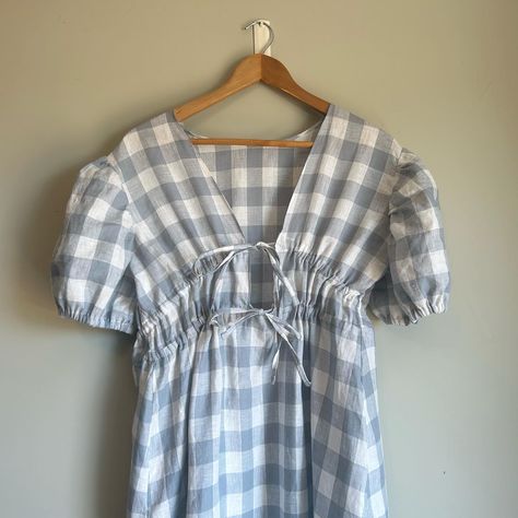 Nothing beats a sweet summer dress made in Gingham Linen �💙 This is our Bold Duck Egg Gingham Linen sewn up as an Elliot Top by Cool Stitches modified into a dress!⁠ ⁠ We love the little tie details on this stunning dress 🥰⁠ ⁠ #TheFabricStore Cool Stitches, Elliot Top, Gingham Linen, Sweet Summer, Duck Egg, Gingham Dress, Stunning Dresses, Top Dress, Dress Making