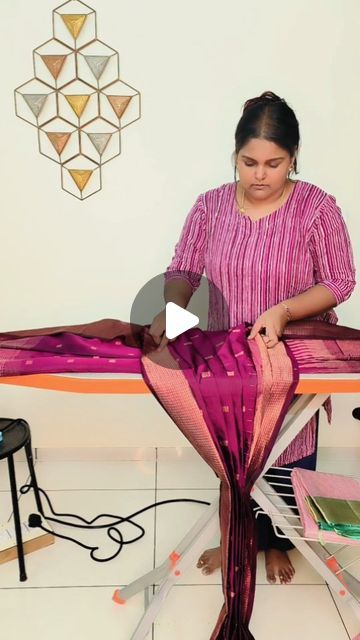 Saree Ironing And Folding, Saree Prepleating And Box Folding, Saree Pleating And Folding, Professional Saree, Trending Saree, Box Folding, Pleated Saree, Good Morning Beautiful Gif, Saree Draping