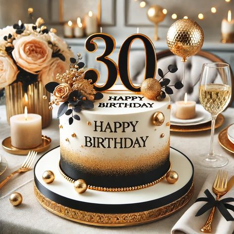 Birthday Cakes For 30th Birthday Images 2 Thirty Cake 30th Birthday, 30th Birthday Cakes Ideas For Women, 30th Birthday Images, Men’s 30th Birthday Cake, 30th Bday Cake, Happy 30th Birthday Cake, Black And Gold Accents, Chic Cake, Elegant Decorations