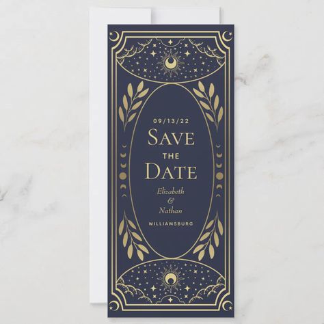 Gold and Navy Mystical Tarot Card Save the Date Elegant Save The Date, Save The Date Card, Gothic Wedding, Halloween Wedding, Acrylic Art Print, Wedding Invite, Wedding Saving, Simple Weddings, Christmas Photo Cards