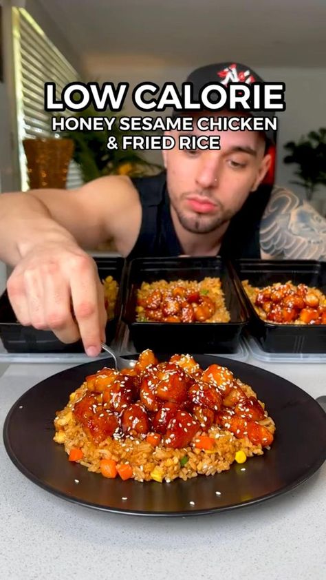 Low Cal Honey Sesame Chicken & Fries Rice🔥 in 2022 Low Cal High Protein, Protein Meal Prep, High Protein Meal, Honey Sesame Chicken, Honey Sesame, High Protein Meal Prep, Healthy High Protein Meals, Protein Meal, Easy Healthy Meal Prep