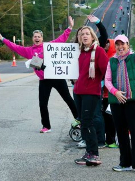 Mine read "On a scale from 1-10-I love you 50.2" <3 since he ran an ultra marathon ;-) Running Signs, Marathon Signs, Marathon Inspiration, Half Marathon Training Schedule, Marathon Posters, Marathon Coach, Running Memes, Running Posters, Marathon Motivation